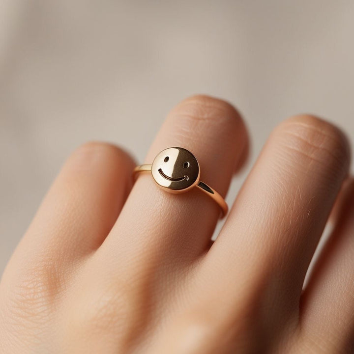 18K Gold Smiley Ring – Shine with Joy