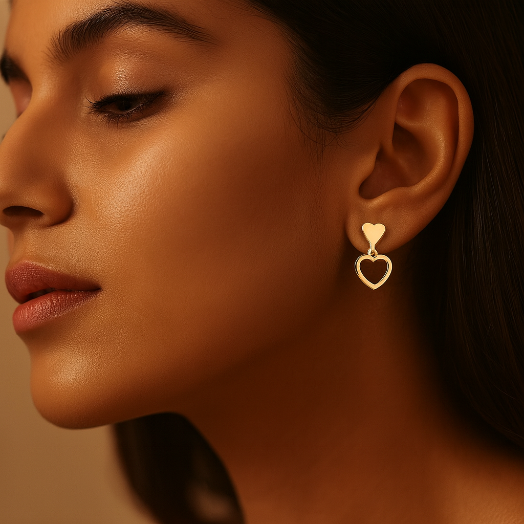 18K Gold Heart Drop Earrings