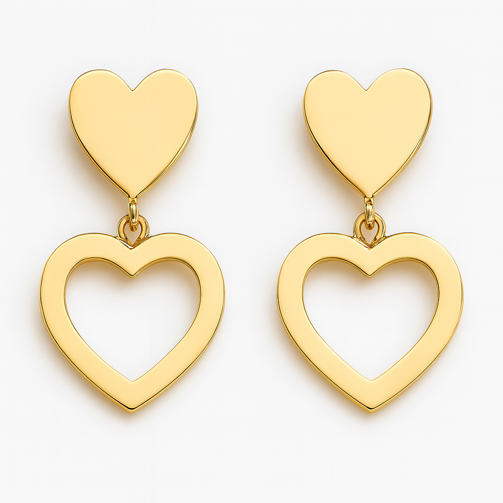 18K Gold Heart Drop Earrings