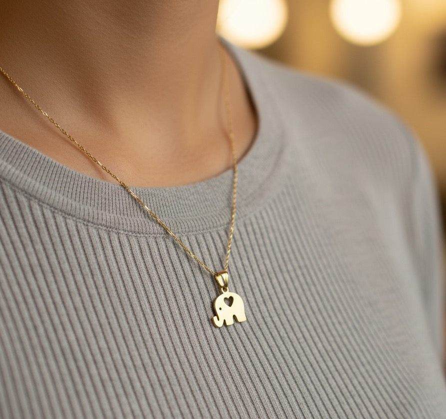 18K Gold Heart-Elephant Necklace - Noora & Co.