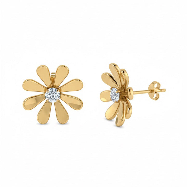 18K Gold Daisy Bloom Earrings - Zircon Stone