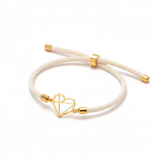 Geometric Heart Bracelet – 18K Gold Charm with Red, Black & Cream Cord Options