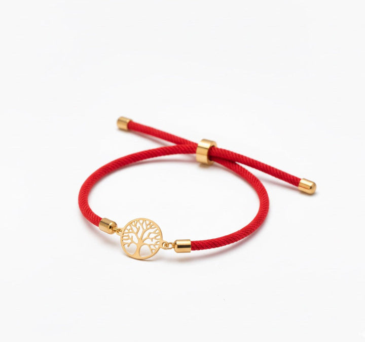 Tree of Life Bracelet – 18K Gold Charm with Red, Black & Cream Cord Options