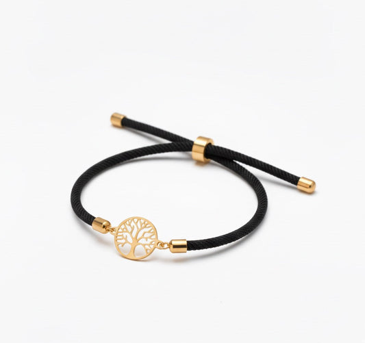 Tree of Life Bracelet – 18K Gold Charm with Red, Black & Cream Cord Options