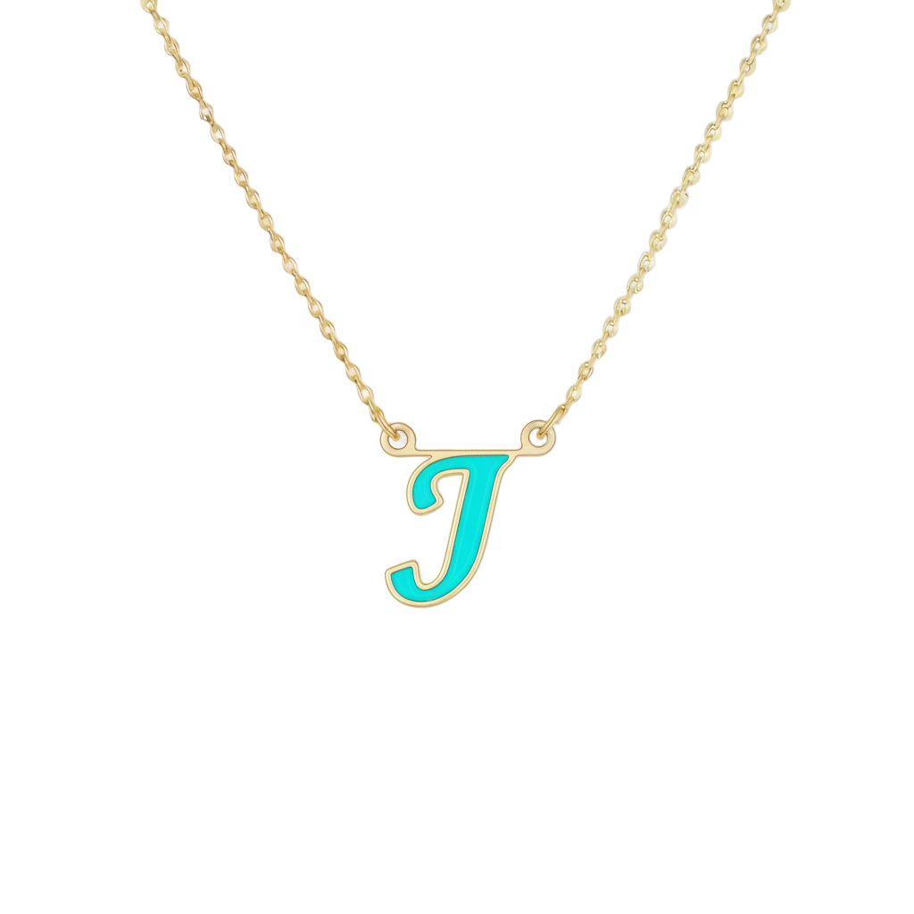 18K Gold Turquoise Enamel Initial Necklace – A to Z Letters - Noora & Co.