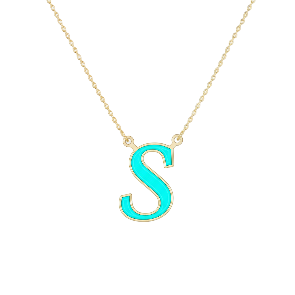 18K Gold Turquoise Enamel Initial Necklace – A to Z Letters - Noora & Co.
