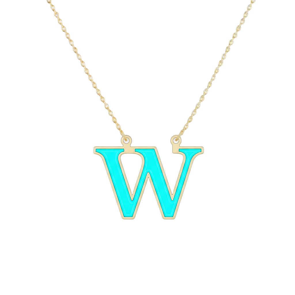 18K Gold Turquoise Enamel Initial Necklace – A to Z Letters - Noora & Co.