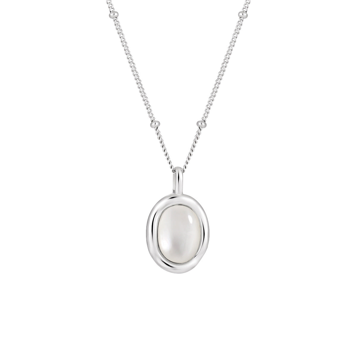 Women Simple Oval Natural White Shell 925 Sterling Silver Necklace - Noora & Co.