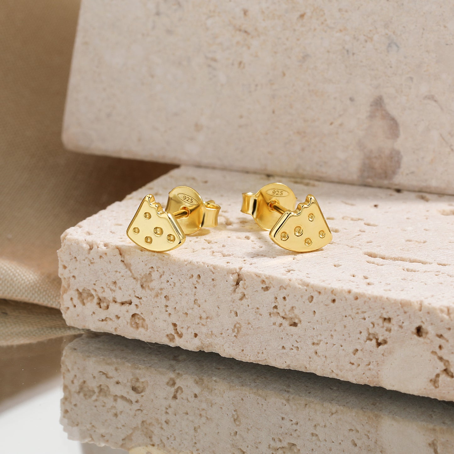 Holiday Food Bited Cheese 925 Sterling Silver Cute Stud Earrings - Noora & Co.