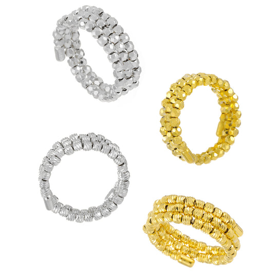 Fashion Irregular Triple Layers Rhombus Beads 925 Sterling Silver Adjustable Ring - Noora & Co.