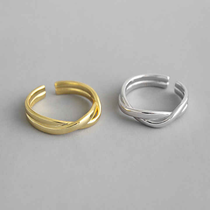 Ins Lines Cross Twisted 925 Sterling Silver Adjustable Ring - Noora & Co.