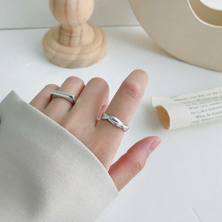Ins Lines Cross Twisted 925 Sterling Silver Adjustable Ring - Noora & Co.