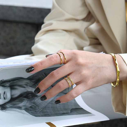 Fashion Beads Doule Layer H 925 Sterling Silver Adjustable Ring - Noora & Co.