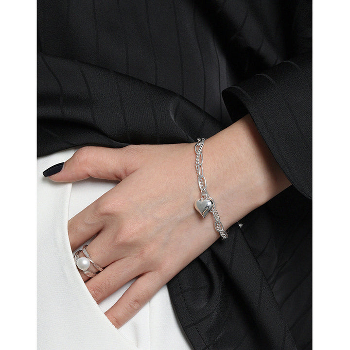 Girl Double Layers Hollow Chain Heart 925 Sterling Silver Bracelet - Noora & Co.