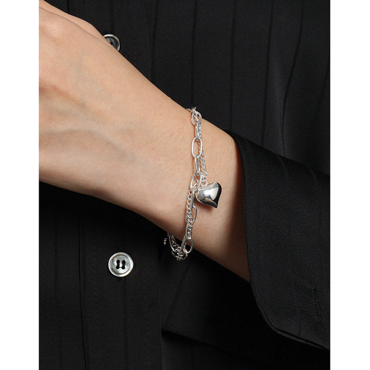 Girl Double Layers Hollow Chain Heart 925 Sterling Silver Bracelet - Noora & Co.