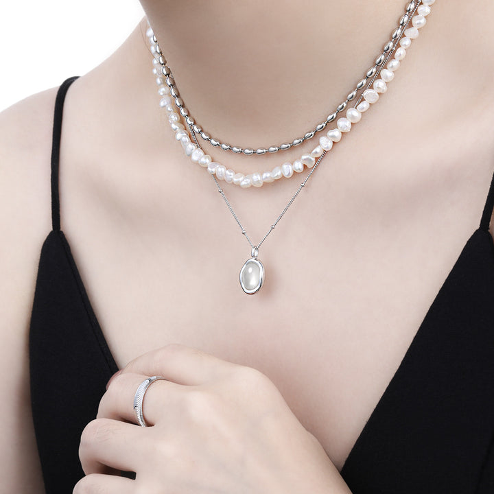 Women Simple Oval Natural White Shell 925 Sterling Silver Necklace - Noora & Co.