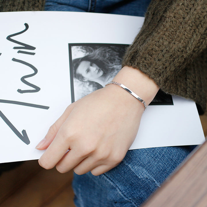 Simple Geometric Horizontal Line Solid 925 Sterling Silver Adjustable Chain Bracelet - Noora & Co.