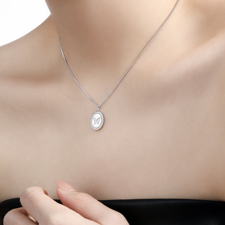 Anniversary Oval Butterfly Oval Signet 925 Sterling Silver Necklace - Noora & Co.