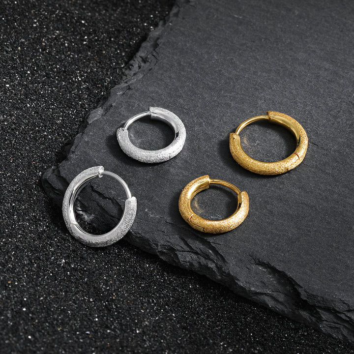 Simple Frosted Round Circle 925 Sterling Silver Hoop Earring (Single) - Noora & Co.