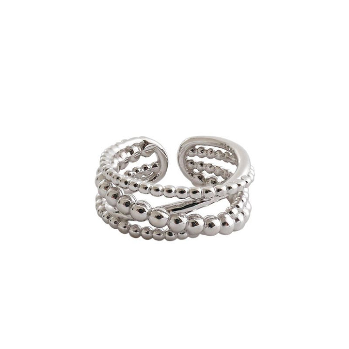 Wide Beads Cross 925 Sterling Silver Adjustable Ring - Noora & Co.