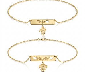 18K Gold Personalized Name Necklace with Boy or Girl Charm – Custom Kids Name Pendant