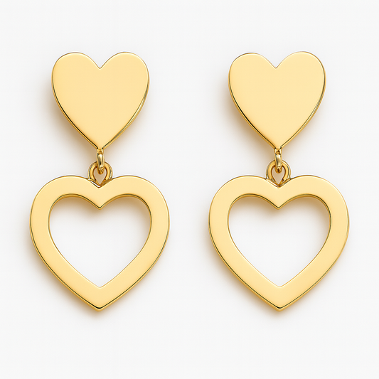 18K Gold Heart Drop Earrings
