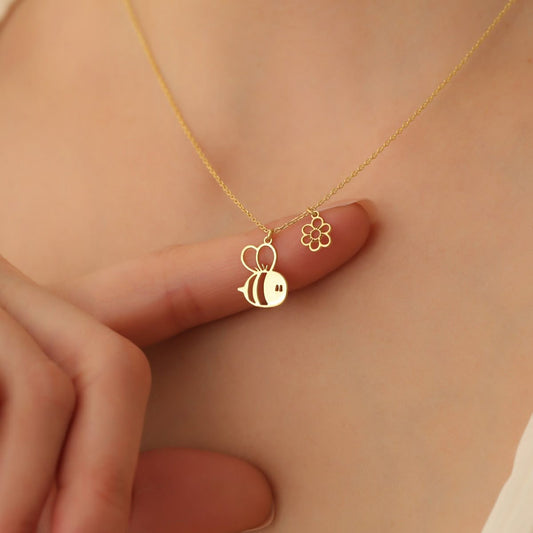 18K Gold Bee Necklace