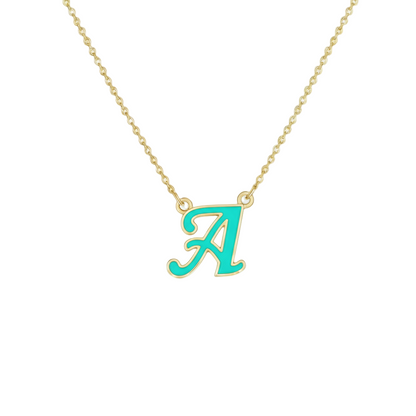 18K Gold Turquoise Enamel Initial Necklace – A to Z Letters - Noora & Co.