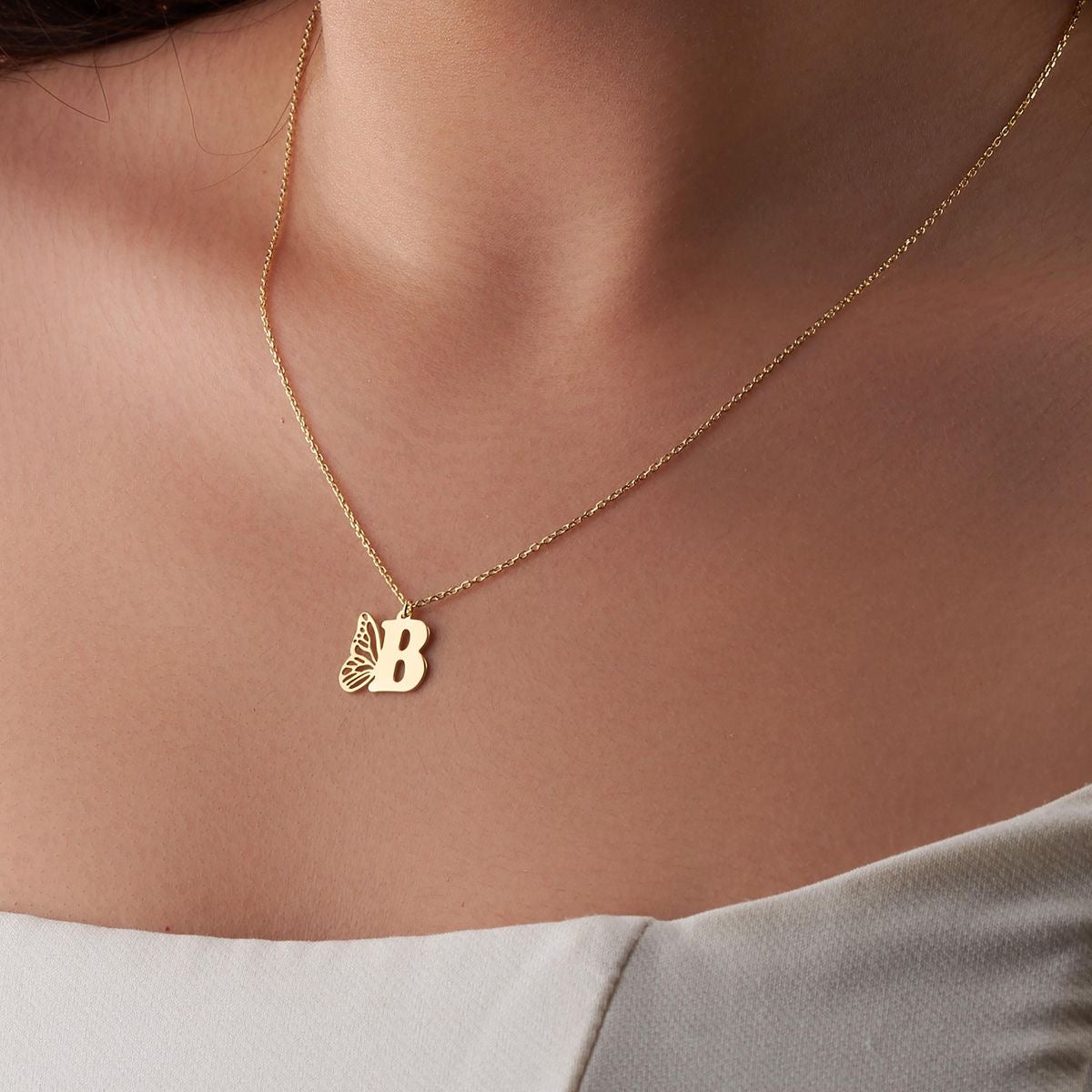 18K Gold Butterfly Letters Necklace