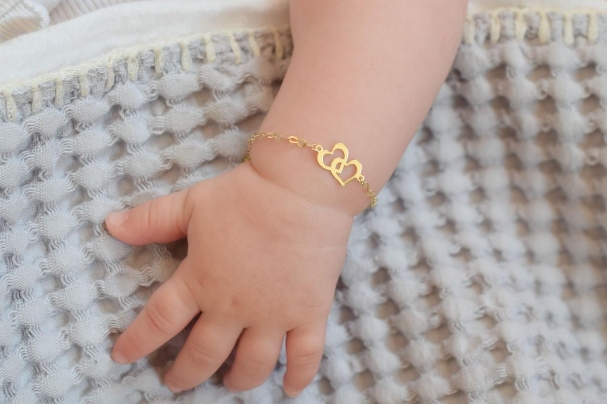 18K Gold Baby Double Heart Bracelet