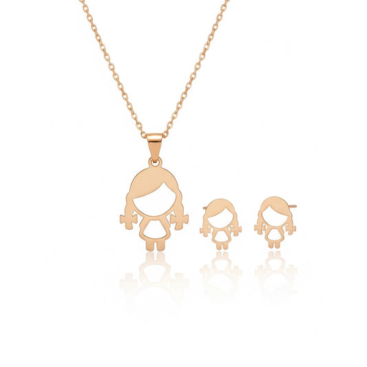 18K Gold Little Girl Jewelry Set – Necklace & Stud Earrings