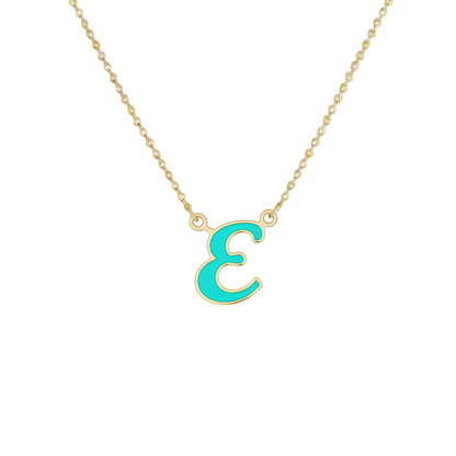 18K Gold Turquoise Enamel Initial Necklace – A to Z Letters - Noora & Co.