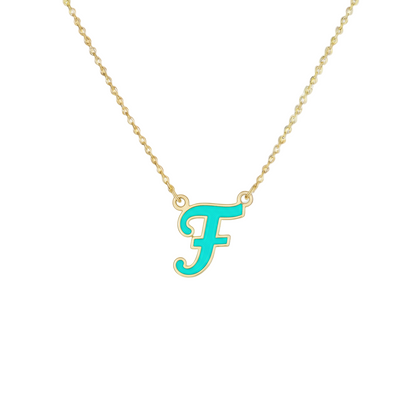 18K Gold Turquoise Enamel Initial Necklace – A to Z Letters - Noora & Co.