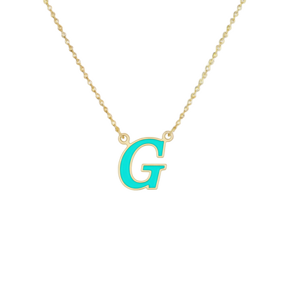 18K Gold Turquoise Enamel Initial Necklace – A to Z Letters - Noora & Co.