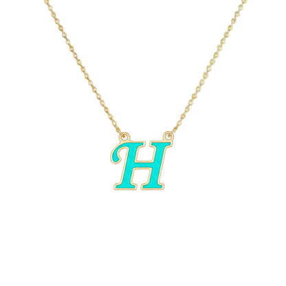 18K Gold Turquoise Enamel Initial Necklace – A to Z Letters - Noora & Co.