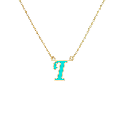 18K Gold Turquoise Enamel Initial Necklace – A to Z Letters - Noora & Co.