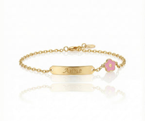 Personalized 18K Gold Baby Name Bracelet with Flower Charm