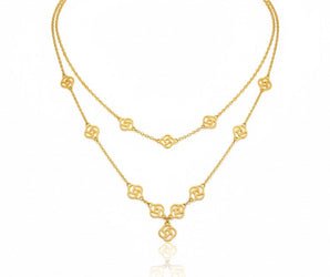 18K Gold Double Line Flower Necklace - Noora & Co.