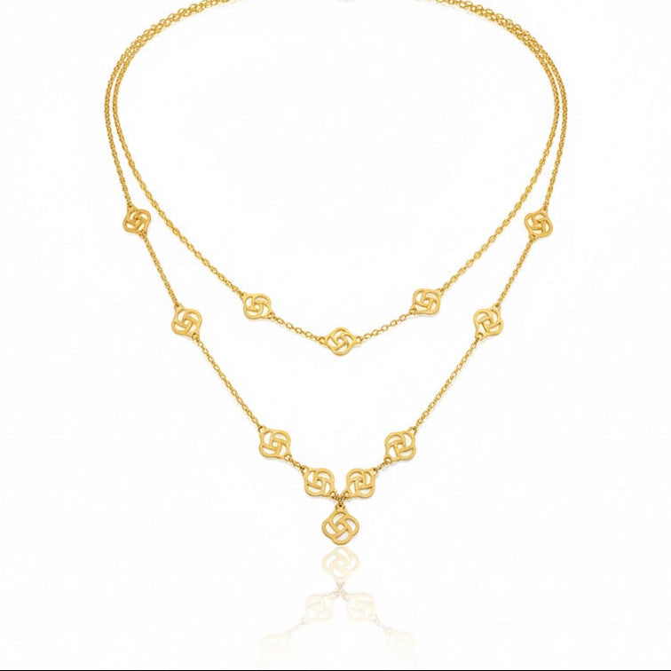 18K Gold Double Line Flower Necklace - Noora & Co.