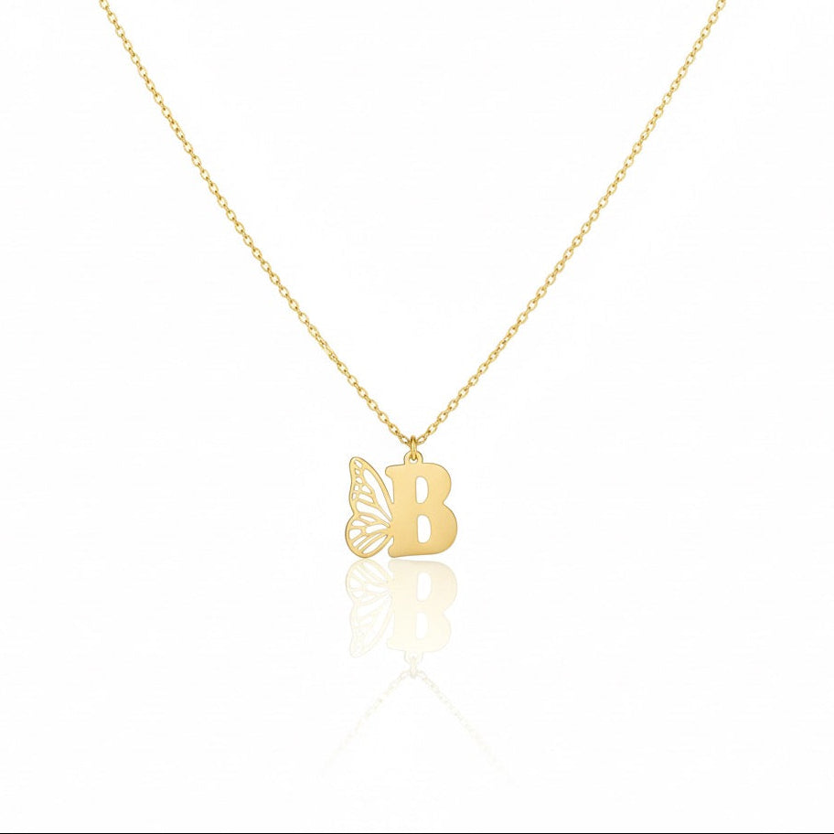 18K Gold Butterfly Letters Necklace - Noora & Co.