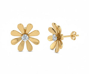 18K Gold Daisy Bloom Earrings - Zircon Stone - Noora & Co.