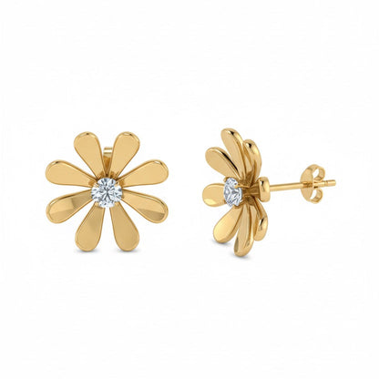18K Gold Daisy Bloom Earrings - Zircon Stone - Noora & Co.