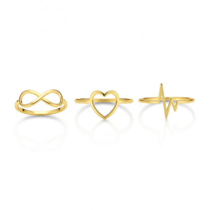 18K Gold Symbolic Rings Set – Infinity, Heart & Heartbeat Trio - Noora & Co.