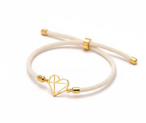 Geometric Heart Bracelet – 18K Gold Charm with Red, Black & Cream Cord Options - Noora & Co.