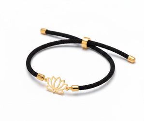 Lotus Bracelet – 18K Gold Charm with Red, Black & Cream Cord Options - Noora & Co.