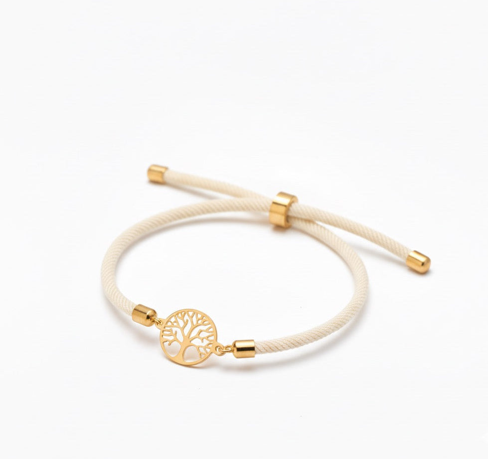 Tree of Life Bracelet – 18K Gold Charm with Red, Black & Cream Cord Options - Noora & Co.