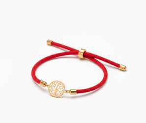 Tree of Life Bracelet – 18K Gold Charm with Red, Black & Cream Cord Options - Noora & Co.
