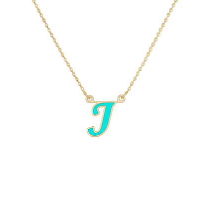 18K Gold Turquoise Enamel Initial Necklace – A to Z Letters - Noora & Co.