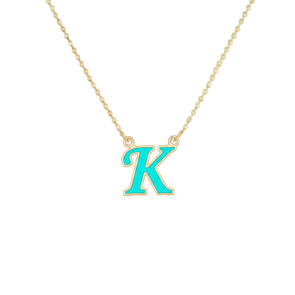 18K Gold Turquoise Enamel Initial Necklace – A to Z Letters - Noora & Co.