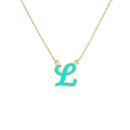 18K Gold Turquoise Enamel Initial Necklace – A to Z Letters - Noora & Co.